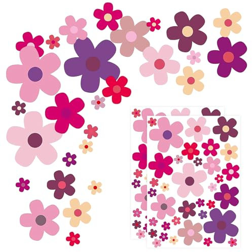 Aufkleber-Set 70 Blümchen, Sommer Blumen Auto Sticker, Flower-Power, Wasserfeste Outdoor, Mehrfarbig Bunt für Küche, Bad, Auto, Koffer, Laptop, Fahrrad, Roller