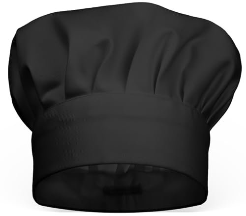 ZEYIYER Kochmütze Erwachsene Unisex Kochmütze, Kochmütze Herren Kochmütze Damen, Verstellbar Kochhut Baumwolle Kochhüte Professionel Kochmütze Haarnetz Küche Kochmütze Schwarz