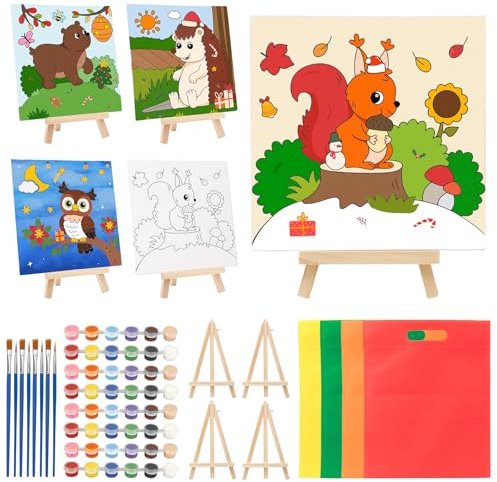 MONCAP 4 STK Weihnachten Bastelset Kinder Weihnachten Malset Tier zum Bemalen Kindermalset Weihnachten Kreativsets mit Pinseln für Jungen Mädchen Weihnachten Geschenk Kindergeburtstag