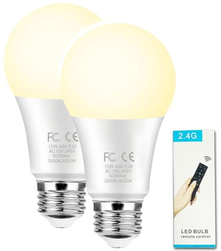 GRV 12 W A60 Bombilla inteligente con mando a distancia de 2,4 GHz, cambio de color bombilla LED, regulable 3000-6500 K, 1000 LM,base E27, Home Decor