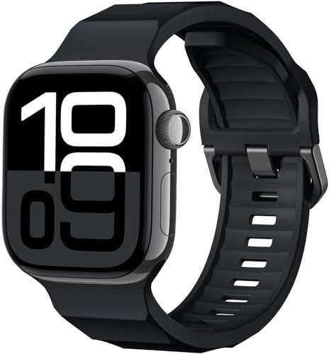 UpNeioco Sportarmband Kompatibel mit Apple Watch Armband 44mm 46mm 45mm 42mm, Weiches Silikon Ocean Uhrband für Herren und Damen, für iWatch Ultra 2/Series 10 9 8 7 SE 6 5 4 3 2 1, Schwarz