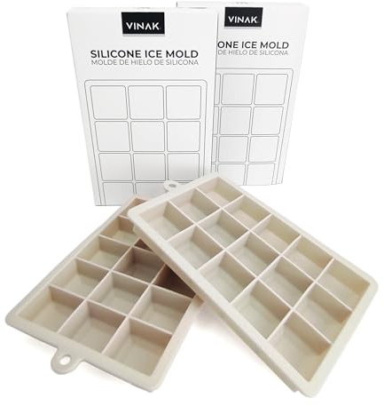 VINAK - Lot de 2 seaux à glace en silicone - Moule à glaçons - 15 glaçons par moule - Moule en silicone idéal pour les boissons froides, le whisky ou les cocktails