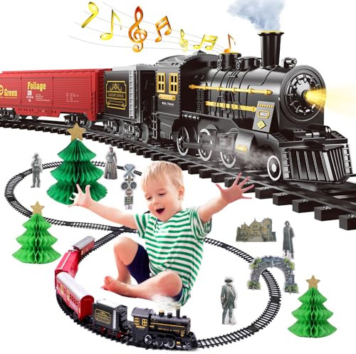 Aragallant Tren Electrico Juguete Niños, Tren de Vapor Navideño, Electrico Trenes de Navidad con Humo, Luz, Sonidos, Clasico Locomotora de Vapor Cumpleaños Trenes Regalo para Niños