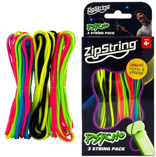 ZipString - Psycho Strings - Pack of 3 - Replacement Strings for Rope Launcher Toy - Glow in The Dark Fidget String for Kids & Adults