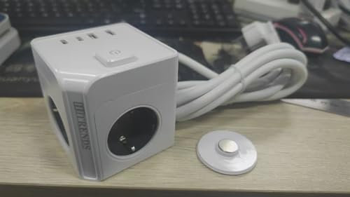 Steckdosenwürfel mit 4 USB, 3 Fach Mehrfachsteckdose mit Schalter, Steckdosenadapter mit Magnetischer Fuß, 7 in 1 Steckdosenleiste Würfel mit 2M Kable, Steckdosenverteiler Power Büro Reisen, Weiß