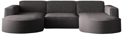 Kaiser Möbel - Sofa U Form - Ecksofa Cord - 299 cm lang, 165 cm breit - Big Sofa, Wohnzimmer Couch Extra Groß, Relaxsofa, Wohnlandschaft U Form XXL - Modena Sofa Dunkelgrau