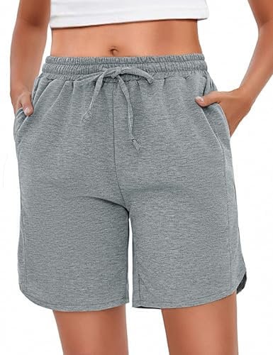 Demegimi Womens Running Shorts Cotton Lounge Bermuda with Pockets Workout Hiking Jogging Athletic Gym Casual Summer Sweat Shorts