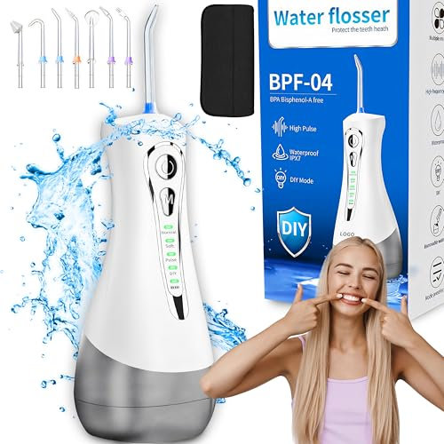 Retoo Munddusche Kabellos, 4 Modi 7 Düsen, IPX7, Elektrischer Zahnreiniger Wassertank 300 ml Zahndusche Water Flosser für Entfernt Speisereste Wiederaufladbare Wasserdicht