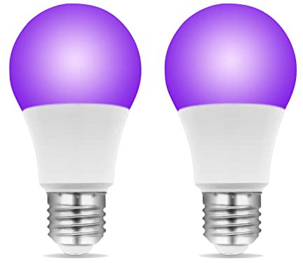 Ampoule Lumière Noire E27 LED 9W, UVA 385-400nm, Lumiere Noire Soiree Fluo, AC 85-265V, Lumière pour Fete Fluorescente Soirées Halloween Party, lot de 2