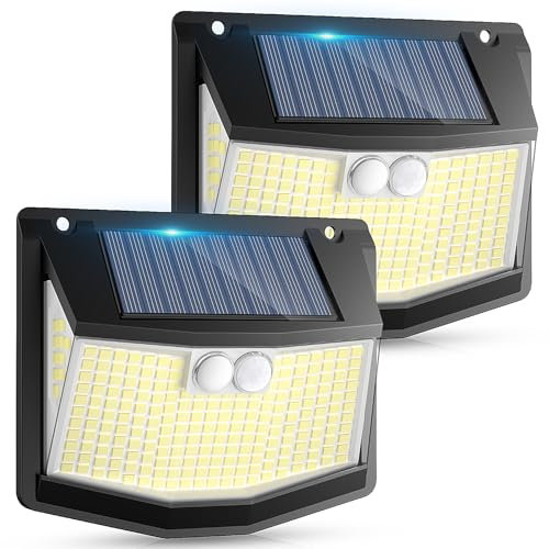 CZHHMART Solar Lights Outdoor Garden 248 LED Solar Security Light 3 Motion Sensor Modes and 270 Wide Angle Lighting IP65 Waterproof Outside Solar Powered Wall Lights for Fence Yard Garage 2 Pack