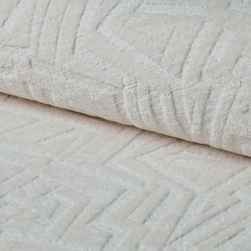 Fabreco SOMPRE Polsterstoff – Chenille-Stoff mit geometrischem Muster, Dekostoff Meterware, 142 cm breit, strapazierfähiger Möbelstoff für Wohnzimmer, Gewicht 530g/m² - Creme