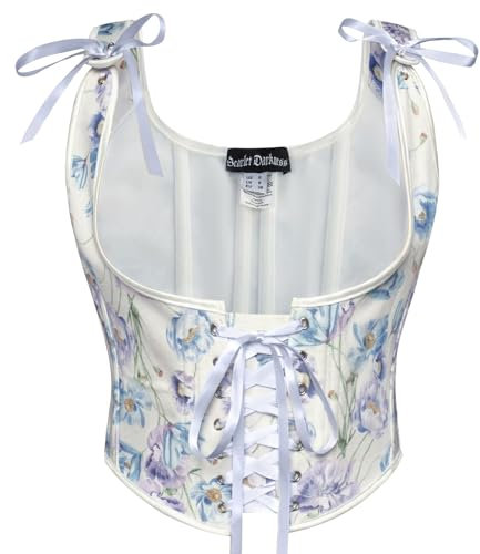 SCARLET DARKNESS Corset Renaissance à lacets sur le devant sous la poitrine pour femme, Bleu violet floral, 42