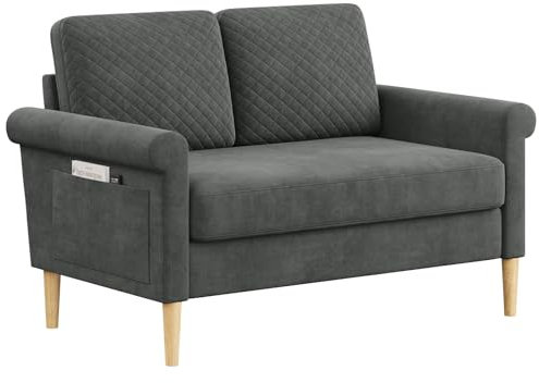 Vesgantti Sofa 2 Sitzer, Kleine Stoffcouch mit Armlehne,Mini Sofa für Wohnzimmer/Wohnung/Büro, Einfache Montage 123 x 70 x 88CM