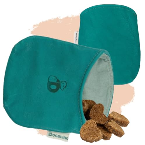 Pantolinos DOGOLINO® Leckerli-Beutel für Hunde aus Leder - Leckerlitasche - Leckerlibeutel mit Kotbeutelspender - Futterbeutel für Hundetraining - Kleiderschutztasche (Türkis, Basic)