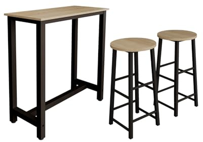 MB Muebles Bonitos | Mesa Alta de Cocina con 2 Taburetes | Estilo Industrial | Modelo Ani | Barra de Cocina Estrecha y Desayunador | Patas de Metal y Melamina Mate | Color Negro | Kit 100x100x40 cm