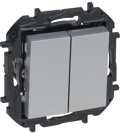 LEGRAND Interrupteur ou commutateur double composable 10AX pour installation encastrée, gamme Niloé Step, couleur aluminium, 398228B