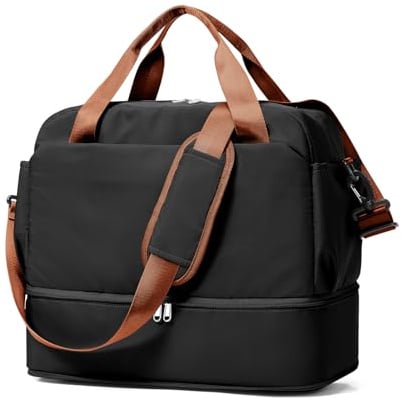 for Ryanair Airlines Underseat Cabin Bag 40x30x20 Weekend Overnight Carry on Holdall for Women Travel Duffel Sport Gym Tote Mum Hospital Bags with Wet Pocket,F3-Black Brown