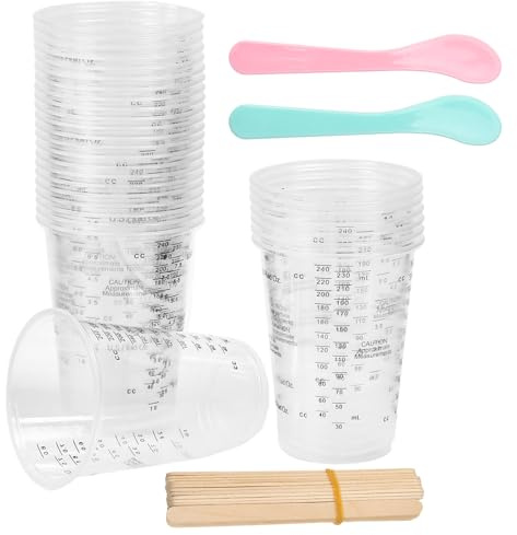 LANSKYLAN 30 Stück Mischbecher Epoxidharz Klein mit Mischstäbchen Lackmischbecher Farbmischbecher 240 ml Gießpulver Zubehör Messbecher Kunststoffbecher für Epoxy Gips Gießen Pouring Lackiert Pigment