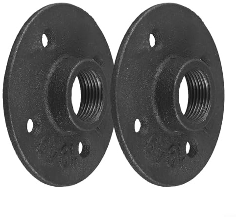 2 Stück 3/4 Zoll schwarz lackierte Flansche für Eisenrohre mit 4 Bolzen System für einfache Installation