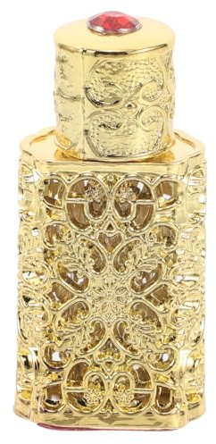 PRETYZOOM Elegante 3ml Parfümflasche mit Ägyptischem Floralem Hohlmuster Tragbare Nachfüllbare Reise Duftflasche aus Legierung und Glas für Partys und Alltag