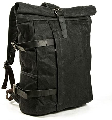 TVAFEDS Rucksack for Men Oil wax canvas backpack laptop bag multi-function outdoor anti-theft waterproof travel leisure(Schwarz)
