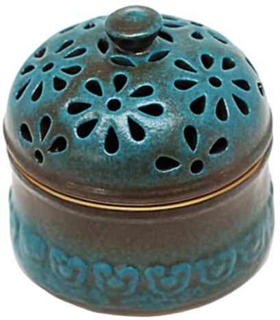 Grtheenumb garlic keeper for counter, Garlic Keeper, Peacock Blue Holder with Lid Hollow Flower Ceramic Storage Jar for Kitchen