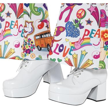 Smiffys 70er-Jahre Herren Plateauschuhe, Weiß, 7,6 cm Absatz