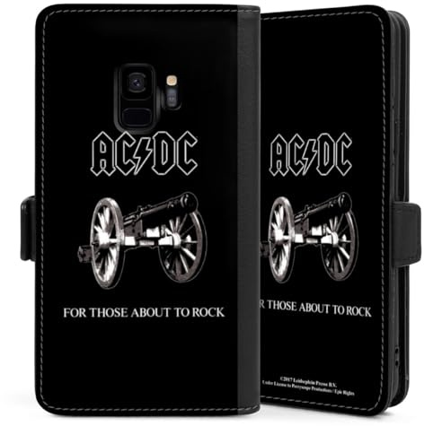 Klapphülle kompatibel mit Samsung Galaxy S9 Handyhülle aus Kunst Leder schwarz Flip Case ACDC Musik Fanartikel