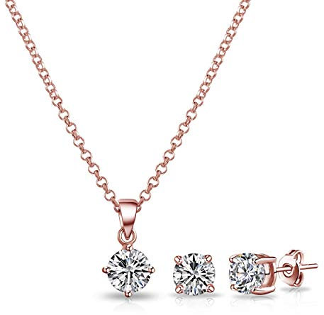 Philip Jones Rose Gold Plated Round Solitaire Set Created with Zircondia® Crystals