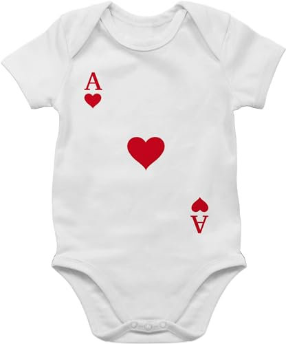 Baby Body Junge Mädchen - Karneval & Fasching - Spielkarte Herz Ass - Kartenspiel Ace of Hearts Poker Playing Cards - 1/3 Monate - Weiß - karten strampler tier fasnacht herzkarte babykleidung