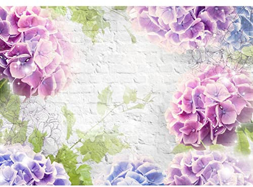 Runa Art Fototapete Blumen Hortensien Steinwand 352 x 250 cm Vlies Tapeten XXL Moderne Wandtapete Wohnzimmer Schlafzimmer Violett Grau 9415011a