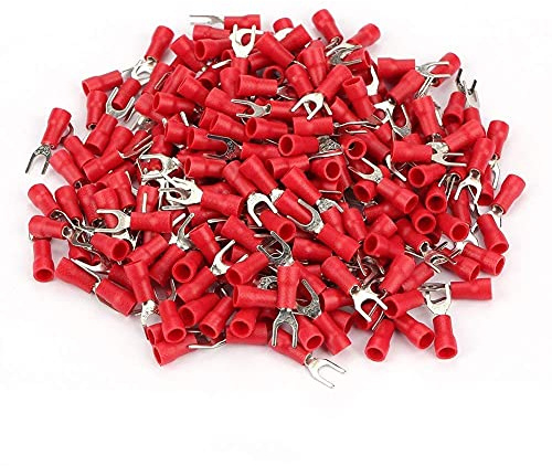250Pcs Wire Connectors Insulated Fork Connectors Insulated Electrical Wire Terminals Crimp Fork Connector Set for Electric Power Equipment and Home Appliance (Red)