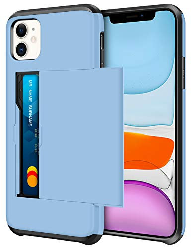 Coolden for iPhone 11 Case Wallet Case Cover Shockproof Protective Case Heavy Duty Hard Back Soft Bumper Phone Case Card Holder Slot Wallet Case Cover for iPhone 11 (Light Blue)