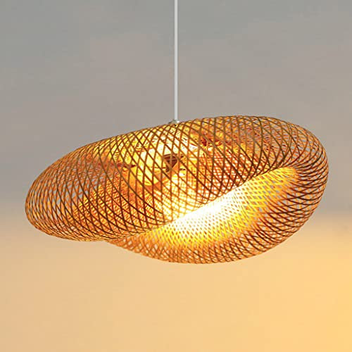 Vintage Pendellampe Handgemachte Natürliche Bambus Hängelampe Nostalgische E27 Höhenverstellbare Hängeleuchten Restaurant Schlafzimmer Wohnzimmer Kronleuchter Esszimmer Cafe Bar Pendelleuchten,80cm