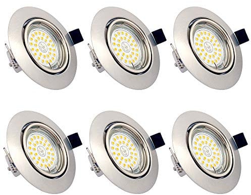 Spots LED Encastrables Orientables Dimmables, ampoules 6 x 6W incluses, GU10, Blanc Chaud 3000K, 230V, IP23, éclairage plafond LED intérieur pour Salon Cuisine Couloir