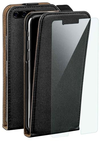 moex 4 in 1 Pack für Huawei P10 Hülle mit 3X Schutzfolie, Schutzhülle 360 Grad Rundumschutz [Flip Case Klapphülle + FlexProtect Folie] Handyhülle PU Leder, Schwarz