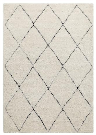 Wecon Home, Moderner Hochflor Teppich - Läufer im Berber Style für Wohnzimmer, Flur, Schlafzimmer Studio Two (200 x 200 cm quadratisch, Creme beige)