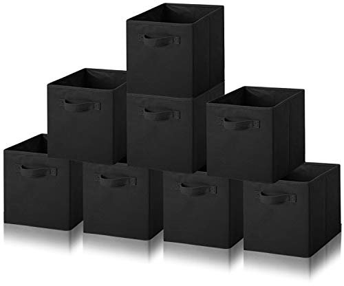 Amazing Tour 8 PCS Cube Storage Boxes 27x27x27 Foldable Fabric with Handles Collapsible for Home Office Nursery Organiser - Clothes Basket Containers, Black
