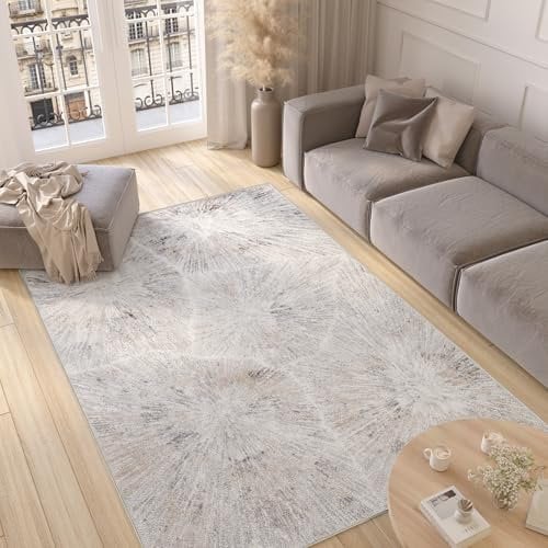 TAPISO Valley Teppich Kurzflor Grau Beige Creme Feuerwerk Motiv Mehrfarbig Meliert Abstrakt Modern Wohnzimmer Schlafzimmer ÖKO-TEX 80 x 150 cm