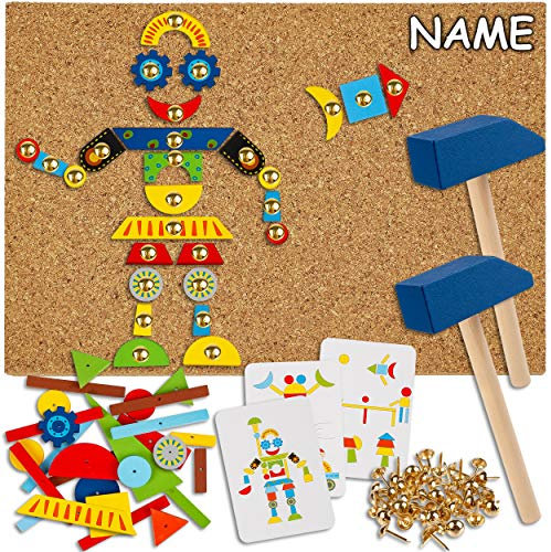 alles-meine.de GmbH XL Set - Hammerspiel - 235 Teile - Modellwahl - bunter Mix - inkl. Name/für Kinder - Klopfspiel Nagelspiel - Hämmerchenspiel - Nagel Hammer Holz bunt - Hämm..