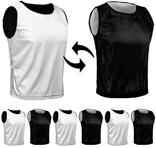 SPORTSBIBS 6er Pack Fußball-Camisoles für Kinder und Erwachsene - 6er Pack - zweifarbige Spiralcamisole, Trainings-Camisole, zweiseitige Markierungshemd für Herren, Damen, Junior, Senioren