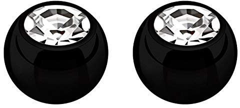 2X Piercing Schmuck Verschluss Kugel schwarz in 1,2 x 4 mm, gefaßter Zirkonia in klar