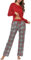Uniexcosm Pyjama Femme Coton Long Ensembles de Femme Hiver Carreaux Col Ronde Manches Longues Pyjama pour Femme avec Poches Latérales Rouge XXL