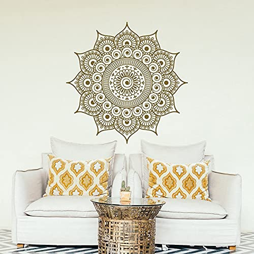 QIANGTOU Wandtattoo Mandala groß - Gold Mandala Vinyl Wandtattoo Aufkleber - Boho Mandala Wall Art Decal Yoga Studio Bohemian 73x73cm