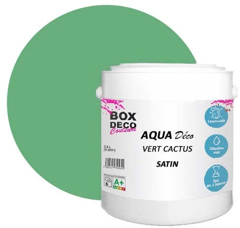 BOX DECO COULEURS Peinture murale acrylique aspect satin Aqua Déco - 2,5 L, Vert Cactus