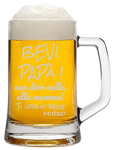bubbleshirt Boccale Birra Papà Personalizzato Festa del Papà Bevi Papà! Non dirò nulla alla mamma, ti voglio bene! ca 50 cl