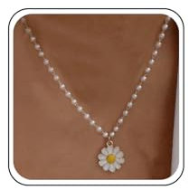 Inilbran Boho Perlenkette Choker Weiße Perlenkette Halskette Kette Gold Gänseblümchen Anhänger Halskette Vintage Perle Kragen Halskette Kette Schmuck Für Frauen Und Mädchen