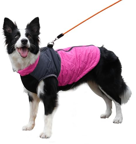 JoyDaog Warme Fleece Hundemäntel für mittlere Hunde, D-Ringe wasserdichte Hundejacke für kalten Winter,Rosa XL