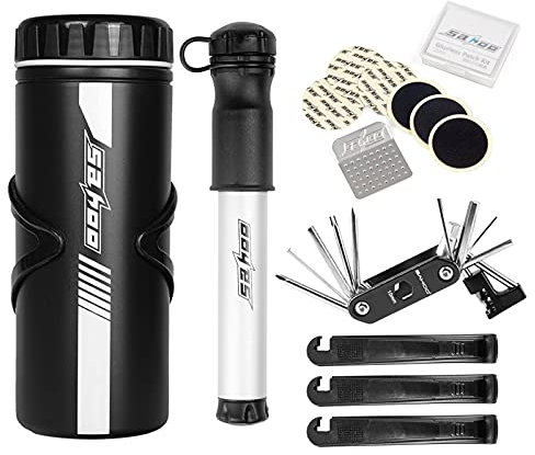 HUIOP 14 in 1 Bicycle Repair Set with Mini Pump, 750ml Bike Tool Storage Bottle Case