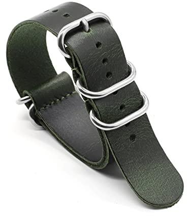 PSKOO Vintage Leder NATO Uhrenarmband 18mm 20mm 22mm 24mm Handgemachter Ersatz Zulu-Armband Kompatibel mit Herrenuhrenzubehör (Color : Green, Size : 24mm)